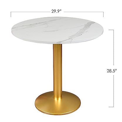 30 Inch Round Dining Table, Modern Tulip Bistro Table with White Faux Marble Top and Weighted Gold Pedestal Base, Small Kitchen Table for 2-4 People, Mid Century Style for Dining Room, Cafe, Office - color: White
