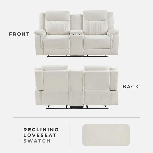 Lexicon 75" W Manual Double Reclining Loveseat with Center Console, Beige | Polished Microfiber Manual Wall Hugger Loveseat Recliner, Cup Holders, for Living Room, Tool Free Assembly - color: Beige, size: Reclining Loveseat