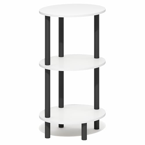 Furinno Turn-N-Tube Toolless 3-Tier Oval Side Table with Open Shelf, White | Compact, Narrow, End Table, Night Stand, Bedside Table, for Living Room, Bedroom - color: White/Black, size: 1-Pack, Plastic Frame, 3-Tier, 27.6 Inches Tall