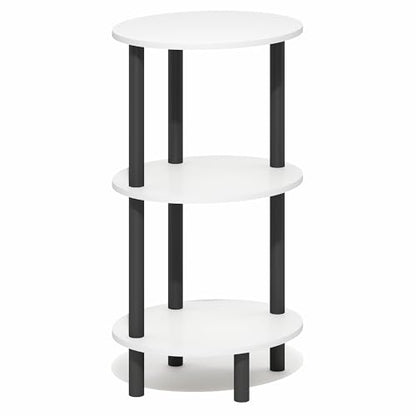 Furinno Turn-N-Tube Toolless 3-Tier Oval Side Table with Open Shelf, White | Compact, Narrow, End Table, Night Stand, Bedside Table, for Living Room, Bedroom - color: White/Black, size: 1-Pack, Plastic Frame, 3-Tier, 27.6 Inches Tall
