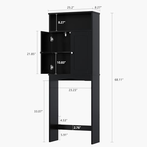 Over The Toilet Storage Cabinet, Over The Toilet Storage with Adjustable Shelf and Double Doors, Above Toilet Storage Cabinet for Bathroom Storage Over Toilet Bathroom Organizer (Black) - color: Black