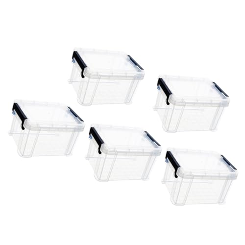 Ipetboom 5pcs Mini Plastic Storage Bins with Lids Small Tote Boxes Portable Organizer for Home and Office Storage