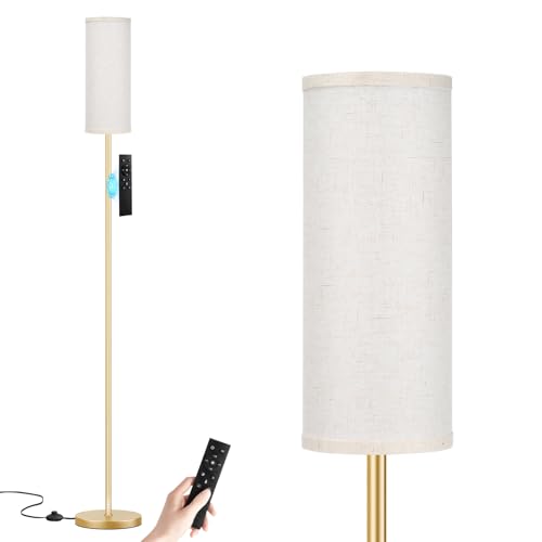 64'' Floor Lamps for Living Room with Remote Control and Stepless Dimmable Colors Temperature & Brightness, 9W Bulb Included(Beige Lampshade & Gold Pole) - color: beige & gold, size: 64.57 inches Round Shade