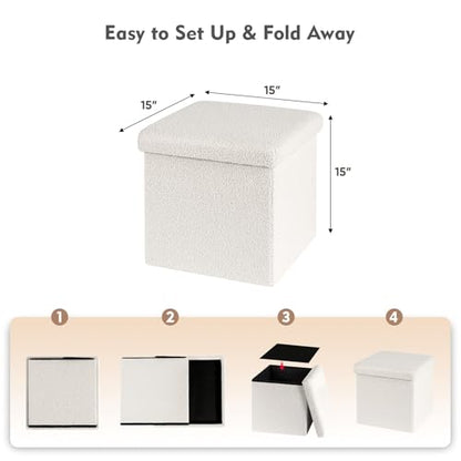 B FSOBEIIALEO Small Storage Ottoman Cube Sherpa Ottomans Foot Rest, Foldable Boucle Ottoman, Faux Teddy Fur, Cream White 15"x15"x15" - color: White, size: 15"D x 15"W x 15"H