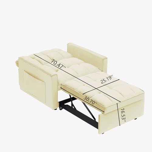 Sleeper Chair with Pull Out Bed, 3 In1 Convertible Chair Bed, White | Adjustable Backrest with Multiple Reclining Positions, Soft Cushioning, Handy Side Pocket, Perfect for Everyday Lounging - color: W-white-m1