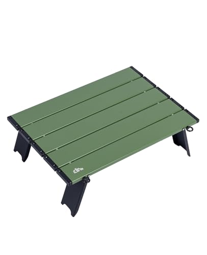 Ultralight Compact Mini Folding Alu. Table (Green - S) | with Carry Bag, for Camping Backpacking Hiking Beach Picnic - color: Green, size: Small