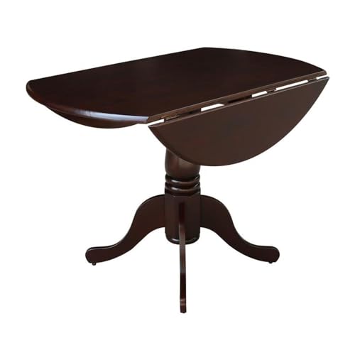 IC International Concepts, 42" Round Dual Drop Leaf Pedestal Dining Table, Solid Real Wood, Sturdy Parawood, Rich Mocha - color: Rich Mocha