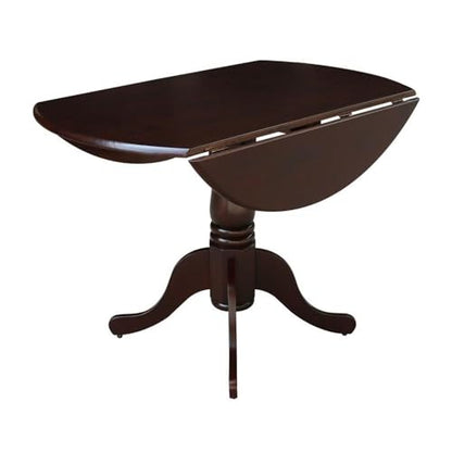 IC International Concepts, 42" Round Dual Drop Leaf Pedestal Dining Table, Solid Real Wood, Sturdy Parawood, Rich Mocha - color: Rich Mocha