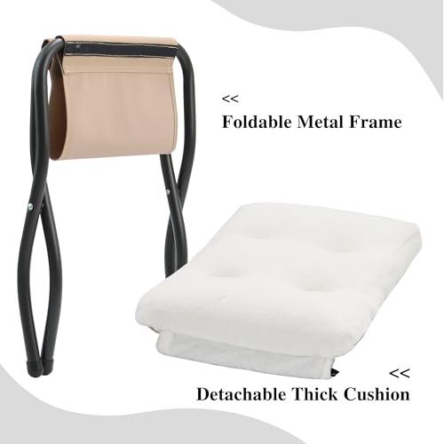 15"(H) Folding Ottoman, Set of 2, Foldable Footrest Stool, Small Foot Stool for Couch, Collapsible Foot Rest Ottoman for Sofa, Accent Padded Ottomans for Living Room, Bedroom, White - color: White 2pcs