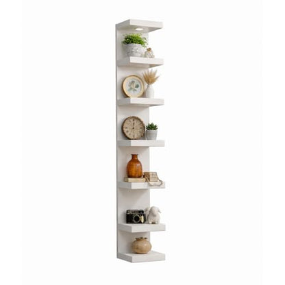 7-Tier Floating Wall Shelf with LED Lights – White Modern Display Shelving Unit with Remote Control – Wall Mounted Bookshelf for Living Room, Bedroom, or Office Decor