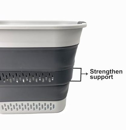 SAMMART 40L (10.5 Gallon) Collapsible Plastic Laundry Basket - Foldable Pop Up Storage Container/Organizer - Portable Laundry Hamper - Space Saving (1, Grey/Steel Grey) - color: Grey/Steel Grey
