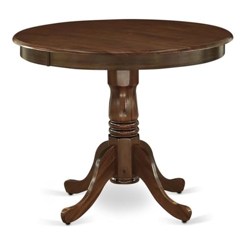 BOWERY HILL Traditional Round Rubberwood Dining Table, 36" W x 36" D x 30" H, Walnut Finish, Pedestal Base, Durable Small Kitchen or Dining Room Table, Space-Saving Antique Design - color: Walnut