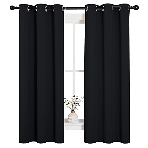 NICETOWN Living Room Blackout Curtains and Drapes, Black Solid Thermal Insulated Grommet Blackout Drapery Panels for Window (2 Panels, 34 inches Wide by 63 inches Long, Black) - color: Black, size: 34"W x 63"L (Pack of 2)