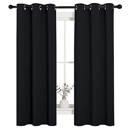 NICETOWN Living Room Blackout Curtains and Drapes, Black Solid Thermal Insulated Grommet Blackout Drapery Panels for Window (2 Panels, 34 inches Wide by 63 inches Long, Black) - color: Black, size: 34"W x 63"L (Pack of 2)