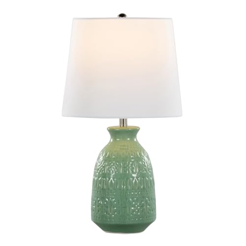 Claudia 20" Ceramic Accent Lamps Set of 2, Desk Lamp, Bedside Lamps for Night Stands, Nightstand Lamp, Small Lamp, Small Table Lamps for Living Room Set of 2, White and Green Lamps Set of 2