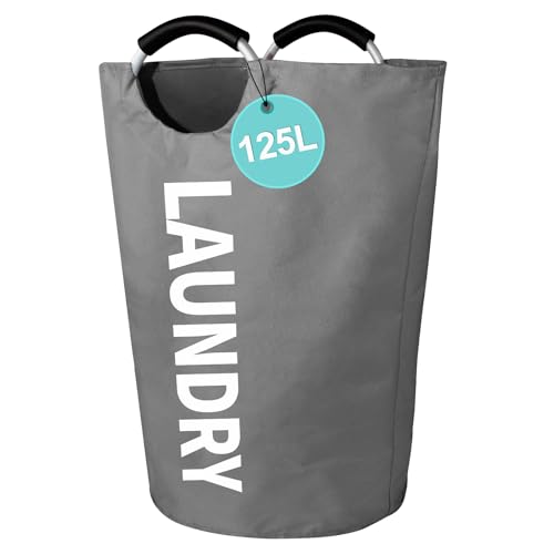 WOOHA 125L Large laundry basket,Collapsible laundry hamper, Tall Clothes Baskets Folding Washing Bin Foldable Fabric Hamper Bags for Bedroom, Closet,Bathroom,College,laundry bag,Darkgray - color: Darkgray, size: 125L-XXXL
