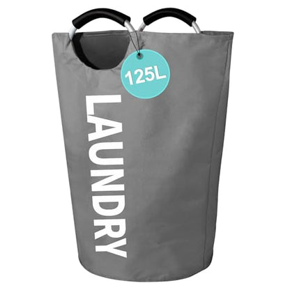 WOOHA 125L Large laundry basket,Collapsible laundry hamper, Tall Clothes Baskets Folding Washing Bin Foldable Fabric Hamper Bags for Bedroom, Closet,Bathroom,College,laundry bag,Darkgray - color: Darkgray, size: 125L-XXXL