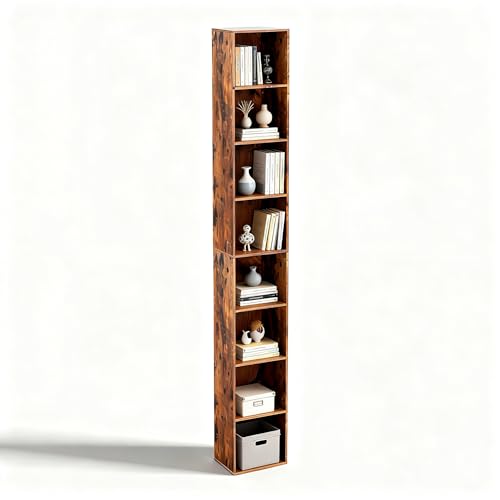 8-Cube Storage Organizer Bookcase, Tall Narrow Bookshelf for Home Office (Retro Brown) - color: Retro Brown, size: 8-Cube