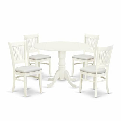 East West Furniture DLVA5-LWH-C 5 Piece Dining Table Set for 4 Includes a Round Kitchen Table with Dropleaf and 4 Linen Fabric Kitchen Dining Chairs, 42x42 Inch, Linen White - color: Dlva5-lwh-c