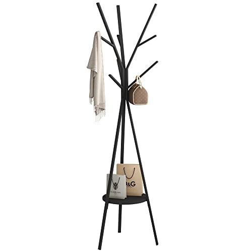 HOME BI Coat Rack Hat Stand Free Standing Display Hall Tree Metal Hat Hanger Garment Storage Holder with 9 Hooks for Clothes Hats and Scarves in Black,17.72" Wx17.72 Dx70.87 H (Black) - color: Black