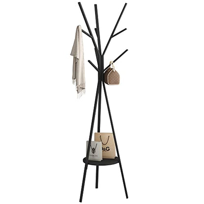 HOME BI Coat Rack Hat Stand Free Standing Display Hall Tree Metal Hat Hanger Garment Storage Holder with 9 Hooks for Clothes Hats and Scarves in Black,17.72" Wx17.72 Dx70.87 H (Black) - color: Black