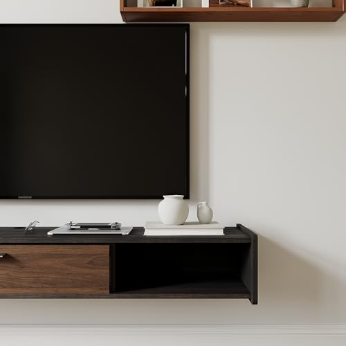 47'' Floating TV Stand,Wall Mounted TV Console,Walnut | Floating TV Cabinet, Under TV Shelf for Bedroom Living Room - color: Walnut, size: 47 IN