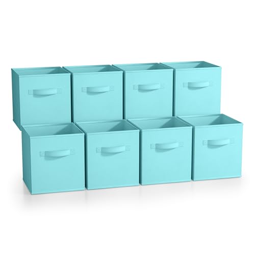 Sorbus Fabric Storage Cubes - 8 Foldable Storage Bins for Organizing Pantry, Cubbies, Toy Box - Clothes Storage & Closet Organizer - 11 Inch Collapsible Cube Baskets for Shelves with Handle - color: Aqua 8 Pack, size: 11 Inch