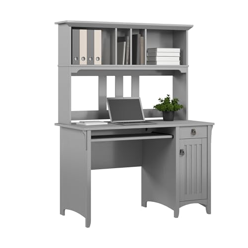 Bush Home Salinas Computer Desk with Hutch | Study Table with Drawers, Cabinets & Pullout Keyboard/Laptop Tray | Modern Home Office Desk in Cape Cod Gray | Work Desk with Storage - color: Cape Cod Gray