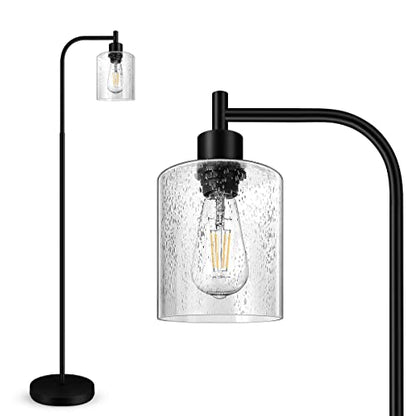 Modern Floor Lamp with Seeded Glass Shade, 65 Inches Tall, Energy Efficient, LED Bulb Included, Easy Assembly and Use - color: Clear