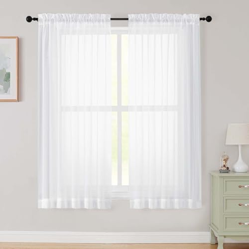 White Sheer Curtains 63 Inch Length 2 Panels Set for Living Room Bedroom, Airy Soft Light Filtering Sheer Dining Room Curtains, Modern Rod Pocket Drapes, White, Each 42" Wx63 L - color: White, size: 42"W x 63"L (Pack of 2)