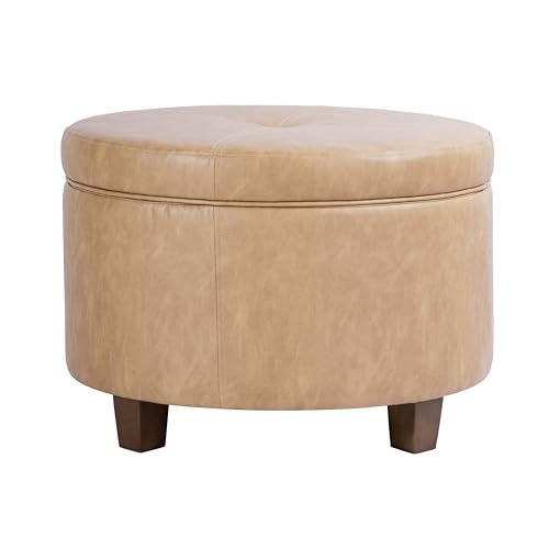 HomePop 24" Large Leatherette Storage Ottoman - Sand Faux Leather - color: Sand Faux Leather