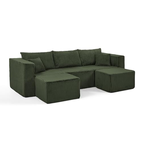 Compact Modular Sectional Sofa, Foam, Green, Space-Saving Design, No Assembly Required - color: Green, size: 42x18x17