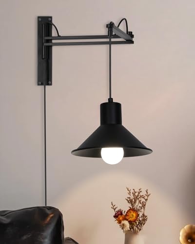 Plug in Wall Sconces, Swing Arm Wall Lamp with Dimmable Switch, Wall Sconce with Plug in Cord for Bedside Bedroom Nightstand Reading