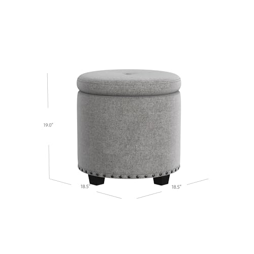 HomePop 18.5" Round Storage Ottoman with Nailheads - Heathered Gray - color: Heathered Gray