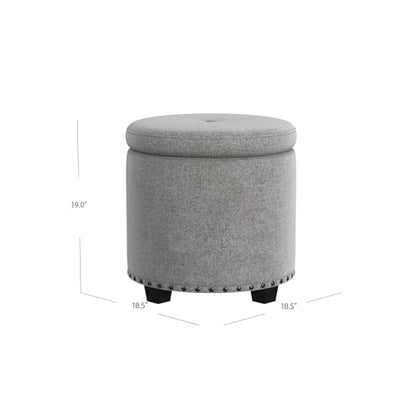 HomePop 18.5" Round Storage Ottoman with Nailheads - Heathered Gray - color: Heathered Gray