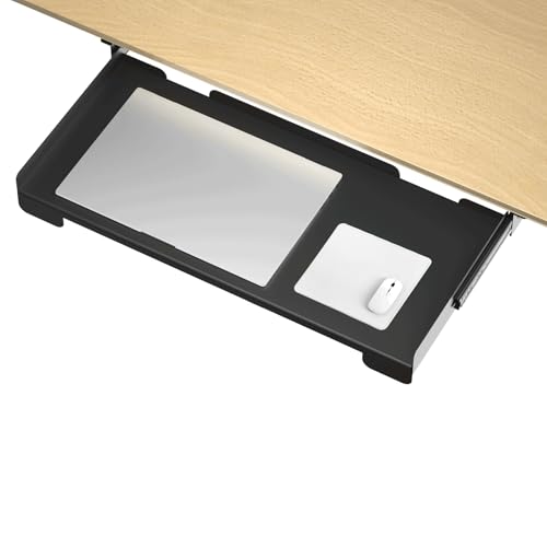 26 Inch Under Desk Mounted Sliding Loptop Drawer, Desktop Extension Pull-Out Laptop Tray for Office Desk, Extra Storage Organizer for Sit Stand Workstation - size: 26 INCH