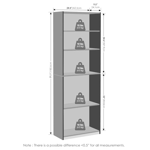 Furinno Reed Closet Organizers and Storage, 5-Tier Closet Organizer, Open Shelf Closet Storage, for Wardrobe, Bedroom, Living Room, White - color: White, size: 5-Tier Adjustable