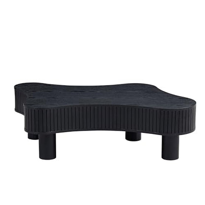 JUSTONE Wood Coffee Table - 42.52" Mid Century Modern Wooden Coffee Tables for Living Room, Accent Center Table Side Table with Solid Wood Leg Center Table for Apartment (Black) - color: 42.52'' - Black