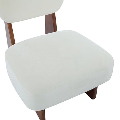 Christopher Knight Home Mores Low Profile Accent Chair Set of 2, Modern Living Room Armless Lounge Chair, Fabric Comfy Reading Chair for Bedroom, Wooden Frame and Thick Padded Seat, Walnut+White - color: Walnut+white