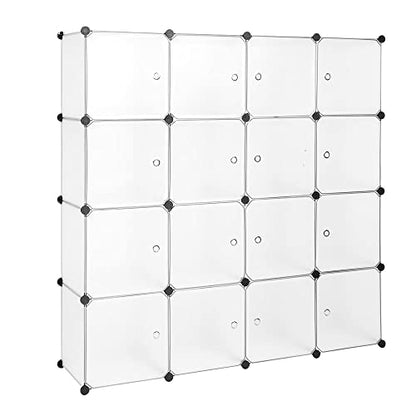 Maximize Storage Space with 16-Cube Modular Closet Organizer - White Wardrobe Shelving DIY Bookcase System Drawer Unit and Door Cabinet - Perfect for Clothes Shoes and More