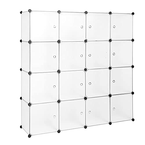 Maximize Storage Space with 16-Cube Modular Closet Organizer - White Wardrobe Shelving DIY Bookcase System Drawer Unit and Door Cabinet - Perfect for Clothes Shoes and More