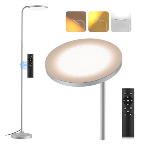36W LED Floor Lamp, Super Bright Standing Lamp, Modern Stepless Dimmable Torchiere Tall Lamp with Remote Control, 350°Rotating Head Reading Floor Lamp for Living Room, Bedroom, Office - color: Silver