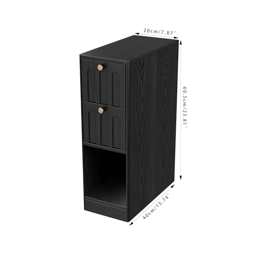 Black Small Nightstand Set of 2, Narrow Bedside Table with Arched Drawer, Wood Nightstand, Skinny Side End Table, Mid Century Modern Night Stand for Bedroom, Small Spaces, Slim, Boho - color: Z03-black-2 Pcs