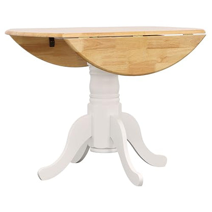 Coaster Home Furnishings - Allison - Solid Wood - Round Drop-Leaf Dining Table with Pedestal Base - Kitchen & Dining Room - 40-Inch - Natural Brown and White - 4241