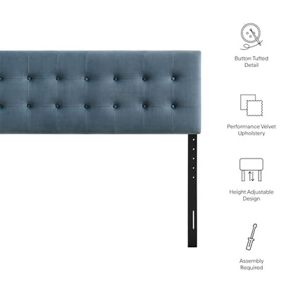 Modway Emily Full Size Performance Velvet Headboard in Cadet Blue - Stain-Resistant Velvet Upholstery with Button Tufting and 7 Adjustable Height Positions - color: Cadet Blue, size: Full