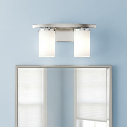 Kichler Crosby 2-Light Bathroom Vanity Light, Brushed Nickel | Satin etched cased opal glass vanity light for modern bathrooms (15" x 8.75" x 15"), 45496NI - color: Brushed Nickel, size: 2 Light, style: Satin Etched Cased Opal Glass