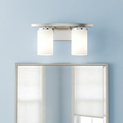 Kichler Crosby 2-Light Bathroom Vanity Light, Brushed Nickel | Satin etched cased opal glass vanity light for modern bathrooms (15" x 8.75" x 15"), 45496NI - color: Brushed Nickel, size: 2 Light, style: Satin Etched Cased Opal Glass