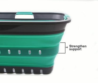 SAMMART 42L (11 gallon) Collapsible Plastic Laundry Basket - Foldable Pop Up Storage Container/Organizer - Space Saving Hamper/Basket (1, Grey/Turquoise Blue) - color: Grey/Turquoise Blue