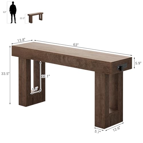 Unikito 63'' Farmhouse Console Table with Outlets & Sensor Light | Wooden Entry Table with Storage, Narrow Sofa Tables Behind the Couch, Versatile for Entrance/Foyer/Living Room Rustic Oak - color: Rustic Oak, size: 63IN