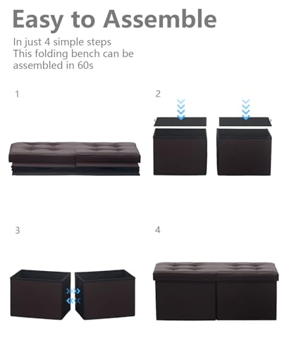 AmasSmile Footrest Ottoman Storage Bench,34" Leather Folding Chest,Brown | Large Ottoman with Storage,Thicker Foam Padded Seat,Livingroom,Dorm,Bedroom,Entryway,Easy to install,34 x 13 x 13in - color: Brown-leather